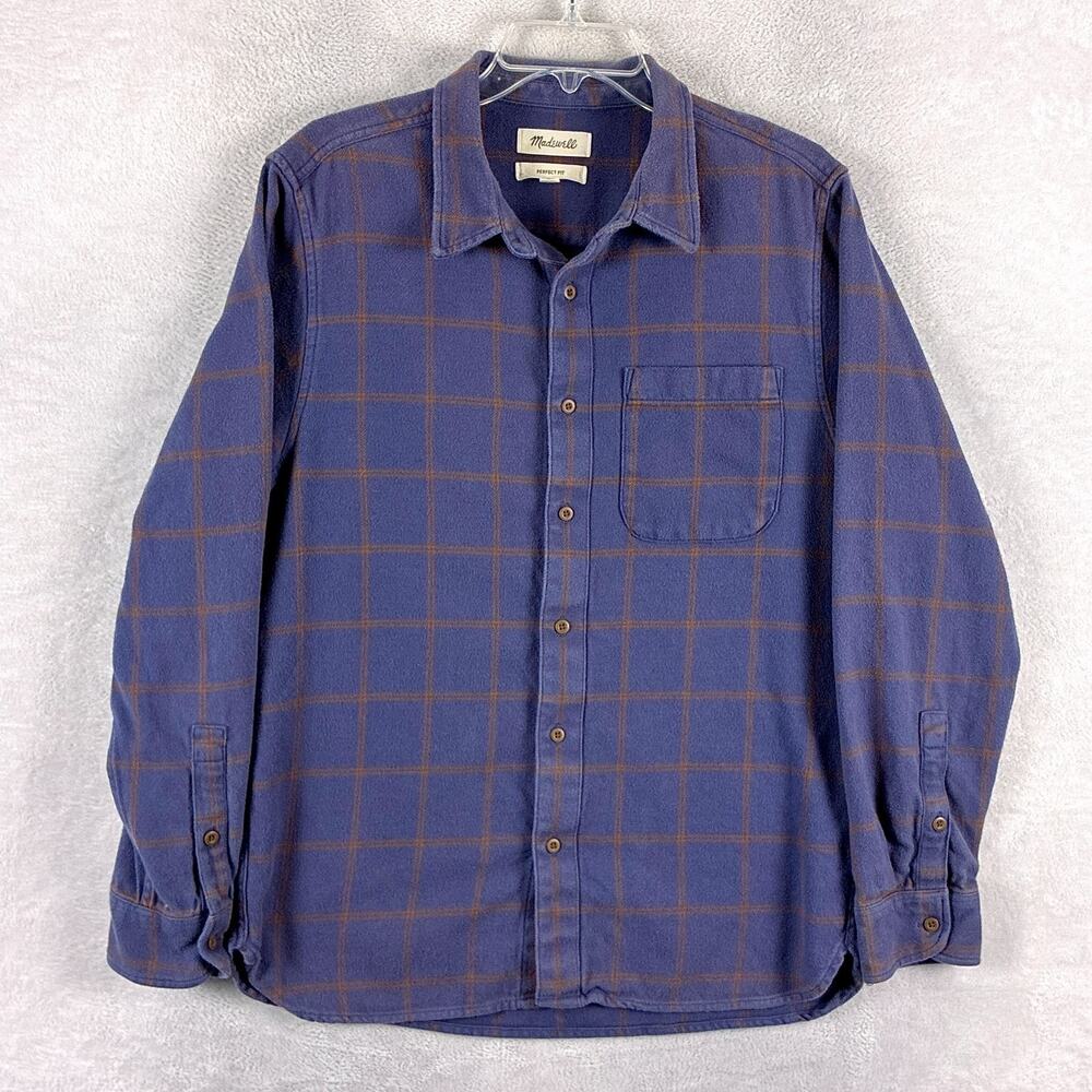 Madewell Shirt Mens M Blue Plaid Flannel Preppy Classic Outdoor Hiking